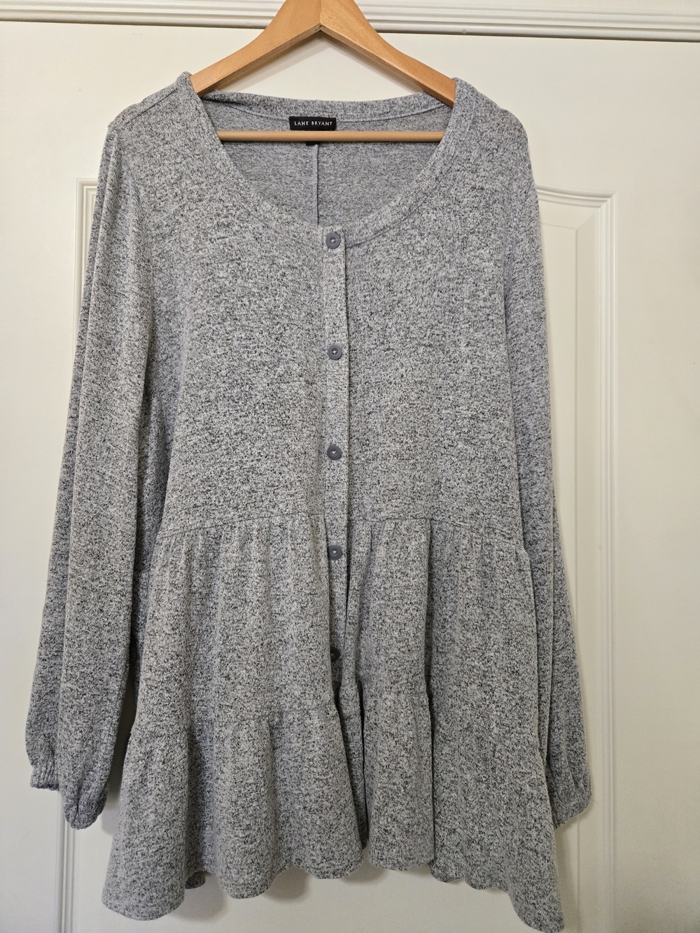 Lane Bryant Light Heather Gray Button-Front Peplum Swing Shirt Soft And Cozy
